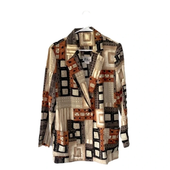 N Touch geometric blazer lightweight size 10 fall jacket pockets front button - Picture 1 of 13
